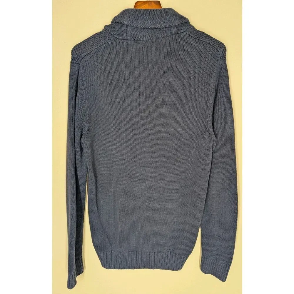 Chaps Shawl Collar Cardigan Mens Small Navy Button Front Knit Sweater Waffle
